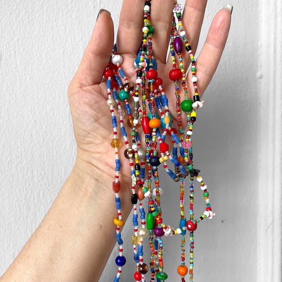 VTG MultiColor Glass Beads Layered Necklace Lot Maximalist Jewelry Set 3 pc 70s - Picture 1 of 5